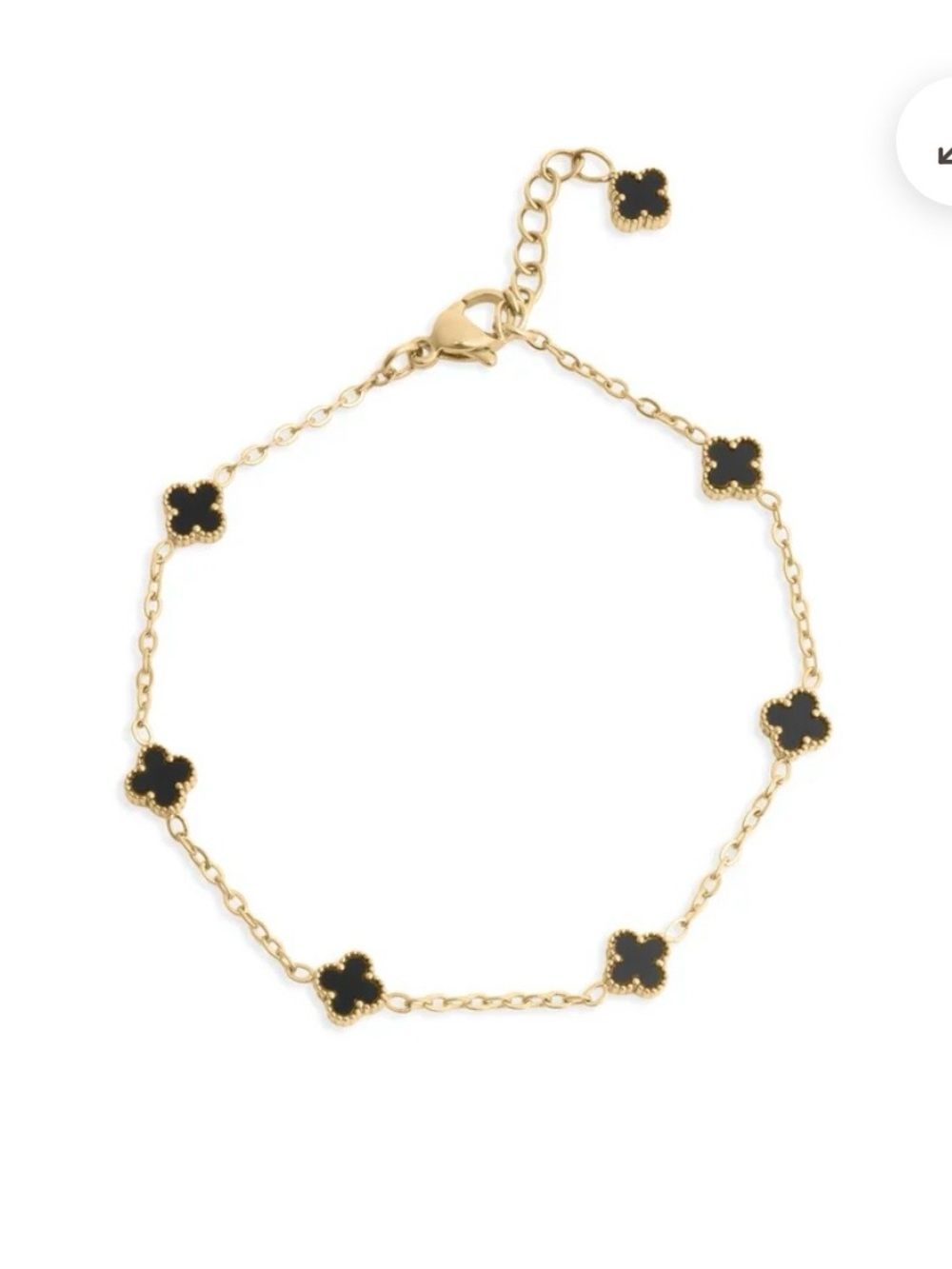 18K Gold PVD SS Bracelet Gold Tone with Black Clover Motif